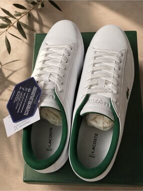 Lacoste women White Leather Sneakers with Green Trim